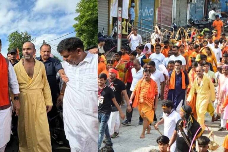 संस्‍कारधानी जबलपुर में गौरी घाट में मां नर्मदा की पूजन अर्चन के बाद संस्कार कांवड़ यात्रा निकाली