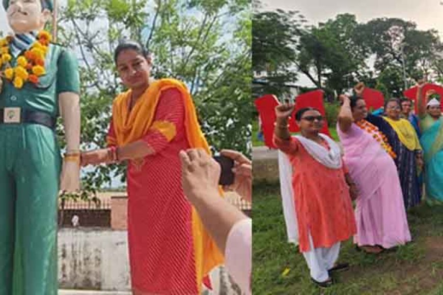 राजस्थान&नागौर में बहन ने शहीद भाई की प्रतिमा को बांधी राखी, बेटी ने प्रतिमा को लगाया तिलक