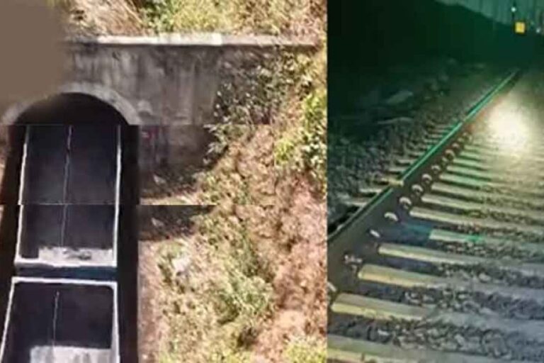 छत्तीसगढ़&पेंड्रा में ट्रेन रोकने के लिए रेलवे ट्रैक पर रखा नाली का स्लैब