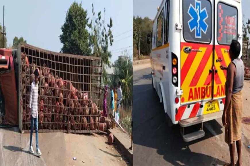 गैस सिलेंडर से भरा ट्रक हाइवे पर पलटा, हादसे में ट्रक चालक की मौत