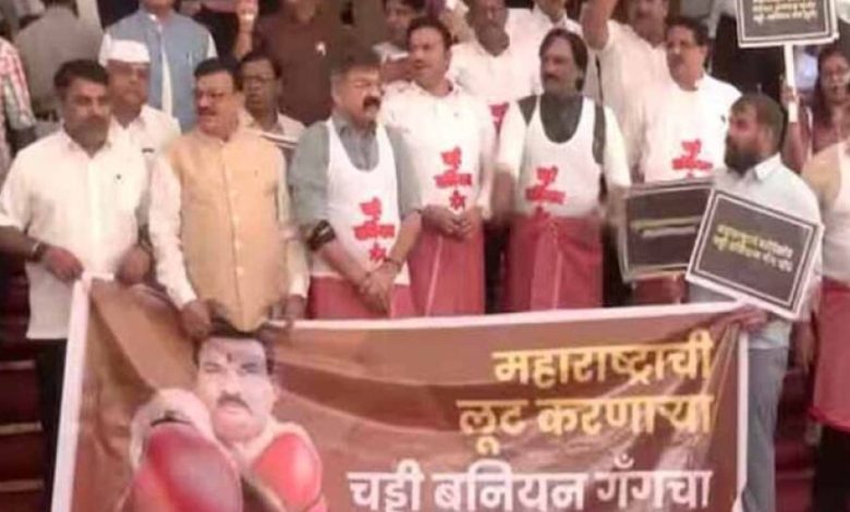 MVA विधायकों का अजीबो-गरीब प्रदर्शन: बनियान-तौलिया पहनकर पहुंचे विधानसभा MVA विधायकों का अजीबो-गरीब प्रदर्शन: बनियान-तौलिया पहनकर पहुंचे विधानसभा