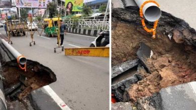 भोपाल में धंसी सड़क, एमपी नगर चौराहे के पास सड़क पर 10 फीट का गड्ढा