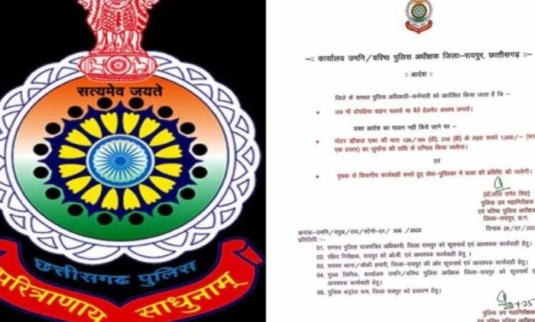 रायपुर पुलिस कर्मियों के लिए सख्त निर्देश: बिना हेलमेट दोपहिया चलाया तो कटेगा 1000 रुपए का चालान रायपुर पुलिस कर्मियों के लिए सख्त निर्देश: बिना हेलमेट दोपहिया चलाया तो कटेगा 1000 रुपए का चालान