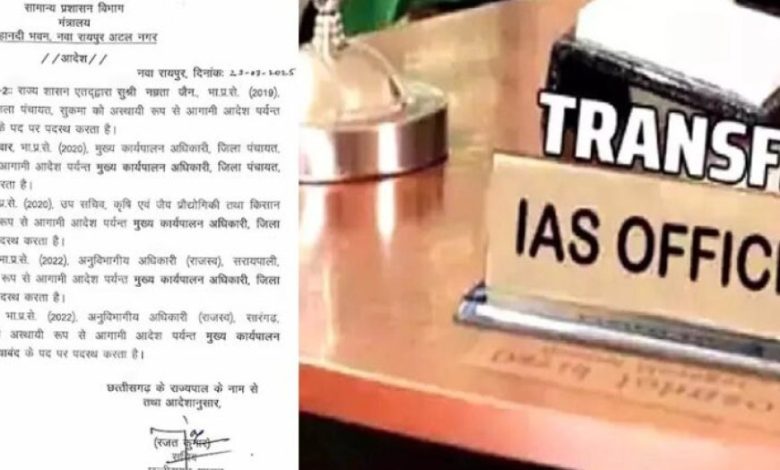 छत्तीसगढ़ में IAS अफसरों के तबादले, नम्रता जैन बनीं रायपुर की अपर कलेक्टर