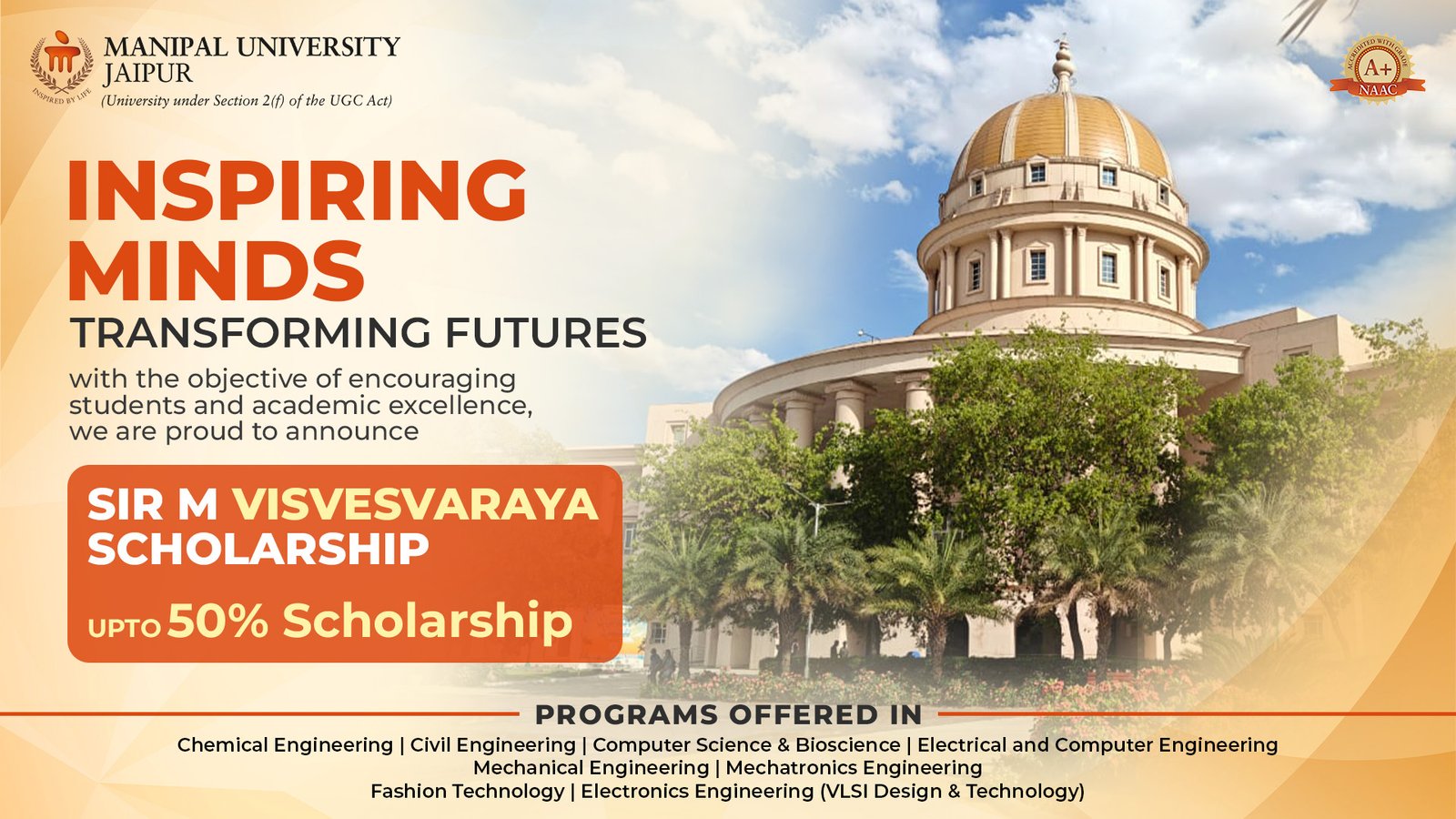 Manipal University Jaipur Invites Applications for Sir M. Visvesvaraya Scholarship for B.Tech Aspirants