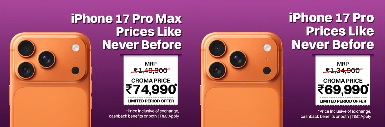 Best iPhone Deals: iPhone 17 Pro Drops to Rs. 69,990, Pro Max to Rs. 74,990; iPhone 18 Pre-Bookings Begin at Croma